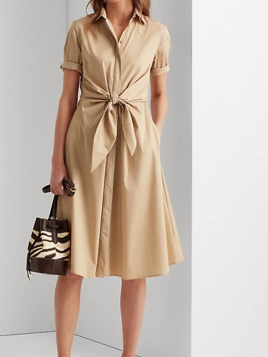 Ralph Lauren Dresses & Skirts - NWT Ralph Lauren Beige Tie-Front Midi Shirt Dress Size 8